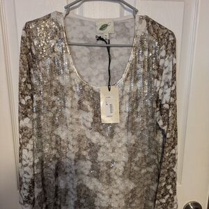 Nurture Sequined Animal Print Ladies Dress Shirt Size XL